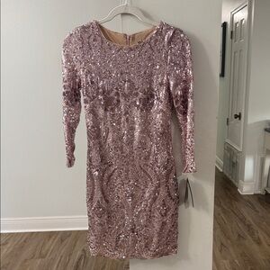Elegant Pink Sequin Long Sleeve Dress